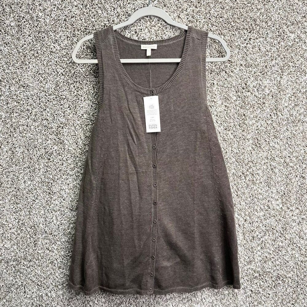 Eileen Fisher Vest Women's Small Brown Fine Gauge Linen Knit Racer Back Long NWT